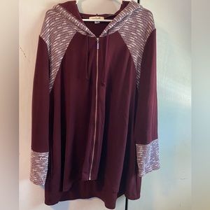 ZIP UP HOODIE PLUS SIZE MAROON/white